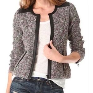 Rag & Bone Lory Tweed Leather Trim Zip Up Jacket